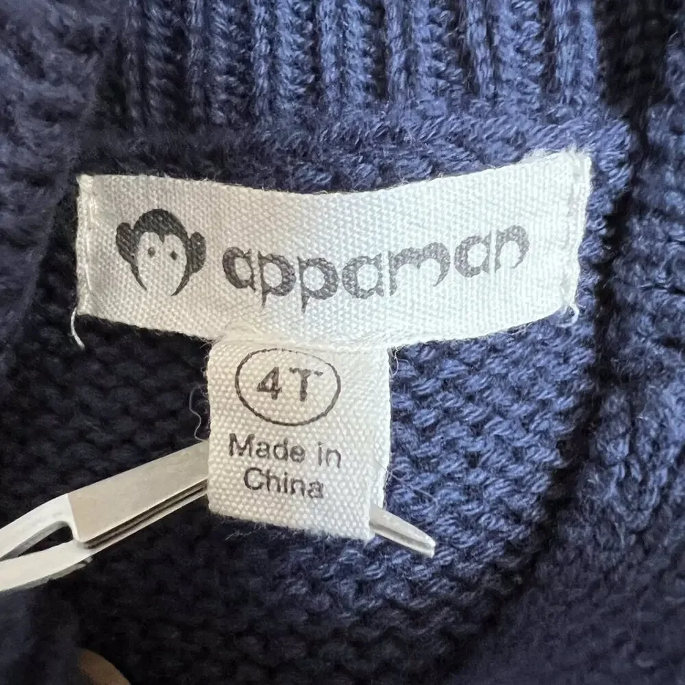 Appaman Boys Sweater Size 4T Navy Cotton Mock Neck Long Sleeve Ribbed Knit